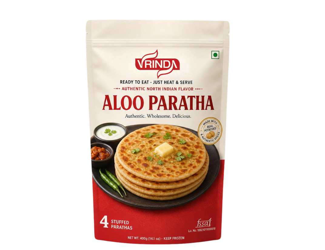 Frozen samosa packaging and product view